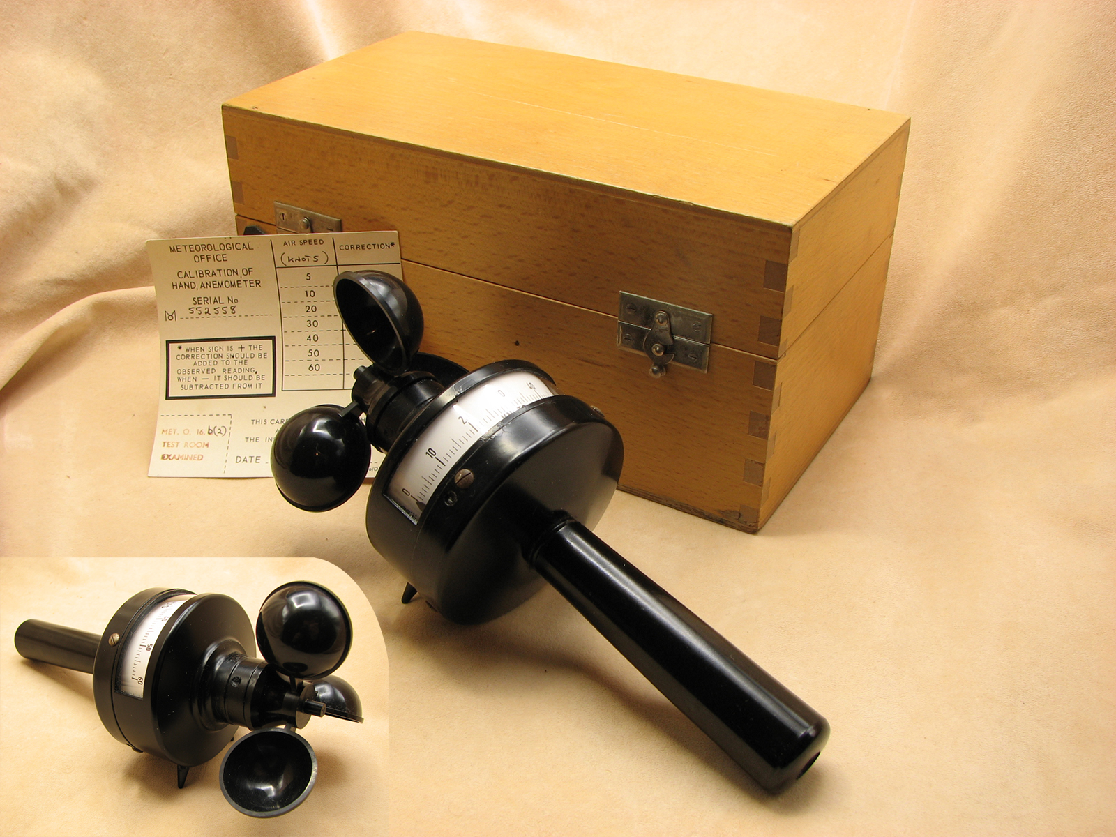Wilhelm Lambrecht 3 cup hand held anemometer in fitted case
